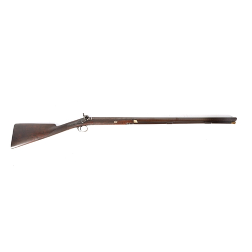 373 - AN EARLY 19TH CENTURY 13 BORE SINGLE BARREL PERCUSSION SHOTGUN BY PATRIC, LIVERPOOL with twist brown... 