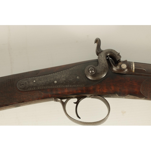 373 - AN EARLY 19TH CENTURY 13 BORE SINGLE BARREL PERCUSSION SHOTGUN BY PATRIC, LIVERPOOL with twist brown... 