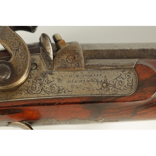 374 - G R COLLIS, BIRMINGHAM. AN EARLY 19TH CENTURY PERCUSSION HOLSTER PISTOL with damascened hexagonal st... 