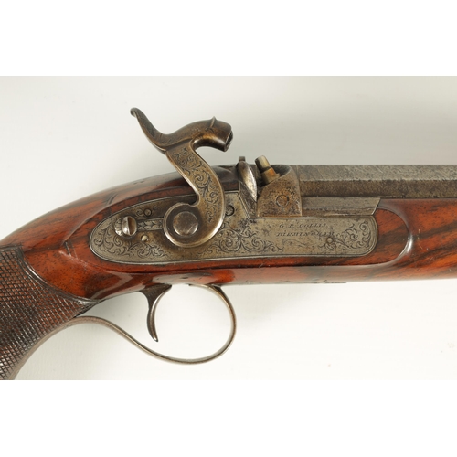 374 - G R COLLIS, BIRMINGHAM. AN EARLY 19TH CENTURY PERCUSSION HOLSTER PISTOL with damascened hexagonal st... 