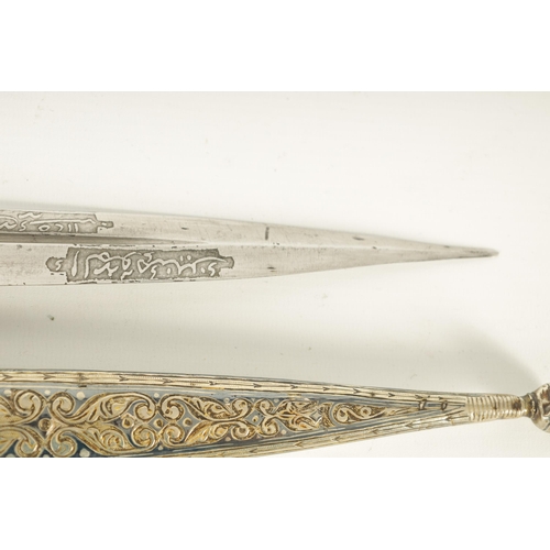 375 - AN 18TH CENTURY TURKISH OTTOMAN DAGGER with steel and enamel inlaid sheath and handle, the earlier b... 