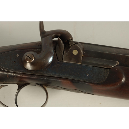 380 - A MID 19TH CENTURY SINGLE BARREL 10 BORE PERCUSSION SPORTING GUN having an octagonal to round browne... 