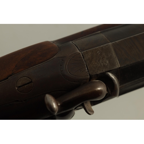 380 - A MID 19TH CENTURY SINGLE BARREL 10 BORE PERCUSSION SPORTING GUN having an octagonal to round browne... 