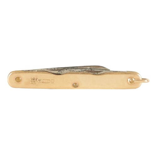 383 - A 9CT GOLD PENKNIFE with two blades (6cm overall )