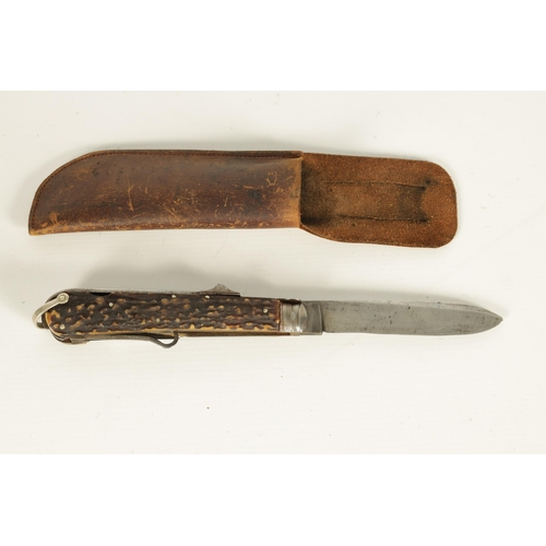 391 - A LARGE 19TH CENTURY STAGHORN HANDLED FOLDING COACHMAN'S KNIFE BY HARRY FISHER fitted five steel bla... 