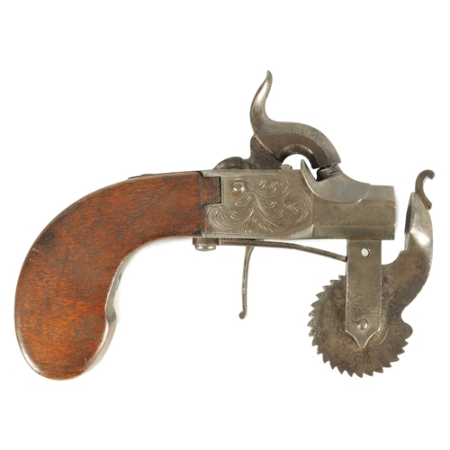 396 - A MID 19TH CENTURY PERCUSSION POWDER-TESTER of box-lock pistol form, with scroll engraved action, to... 