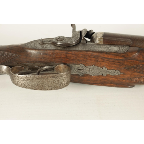 403 - JEFFERSON, SCARBOROUGH. A 19TH CENTURY EIGHT BORE DOUBLE BARREL PERCUSSION FOWLING GUN with browned ... 