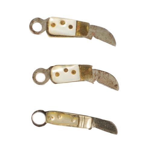 409 - A COLLECTION OF THREE VICTORIAN MICRO-MINIATURE FOLDING PEN KNIVES probably made as apprentice piece... 