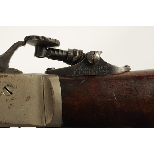 412 - A 19TH CENTURY FRANK WESSON BREECH-LOADING TWO-TRIGGER RIMFIRE RIFLE having a blued octagonal barrel... 