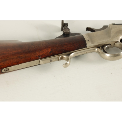 412 - A 19TH CENTURY FRANK WESSON BREECH-LOADING TWO-TRIGGER RIMFIRE RIFLE having a blued octagonal barrel... 