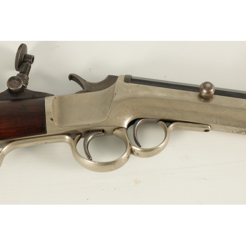 412 - A 19TH CENTURY FRANK WESSON BREECH-LOADING TWO-TRIGGER RIMFIRE RIFLE having a blued octagonal barrel... 