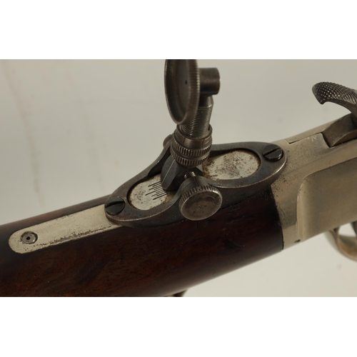 412 - A 19TH CENTURY FRANK WESSON BREECH-LOADING TWO-TRIGGER RIMFIRE RIFLE having a blued octagonal barrel... 