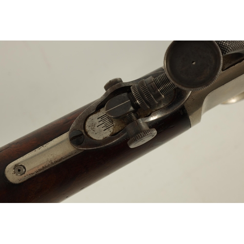 412 - A 19TH CENTURY FRANK WESSON BREECH-LOADING TWO-TRIGGER RIMFIRE RIFLE having a blued octagonal barrel... 