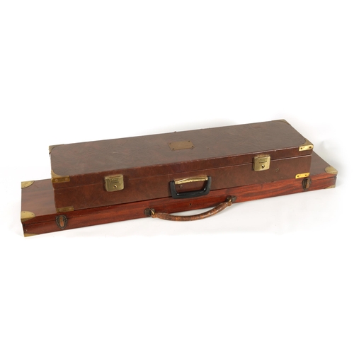 415 - AN EARLY 20TH CENTURY BRASS MOUNTED MAHOGANY GUN CASE with fitted interior, together with A SHOTGUN ... 