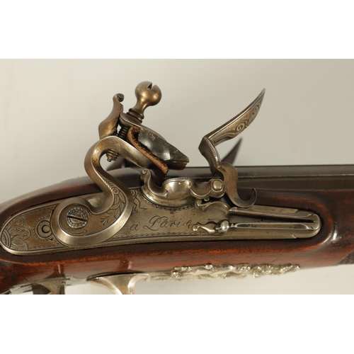 416 - A FINE EARLY 19TH CENTURY PRESENTATION TYPE SILVER MOUNTED DOUBLE BARREL FLINTLOCK SHOTGUN BY LEPAGE... 