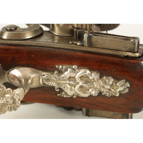 416 - A FINE EARLY 19TH CENTURY PRESENTATION TYPE SILVER MOUNTED DOUBLE BARREL FLINTLOCK SHOTGUN BY LEPAGE... 