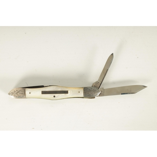 417 - AN EXHIBITION QUALITY MULTI BLADE MOTHER OF PEARL AND ENGRAVED STEEL PENKNIFE BY RODGERS fitted four... 