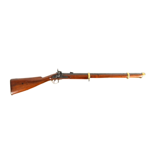 422 - A RARE EIGHT BORE ISAAC HOLLIS, TWO BAND ENFIELD MILITARY GUN with leaf-sighted barrel signed at the... 