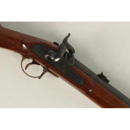 422 - A RARE EIGHT BORE ISAAC HOLLIS, TWO BAND ENFIELD MILITARY GUN with leaf-sighted barrel signed at the... 