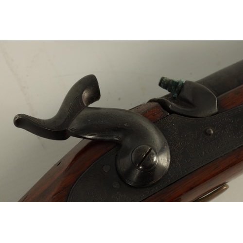 422 - A RARE EIGHT BORE ISAAC HOLLIS, TWO BAND ENFIELD MILITARY GUN with leaf-sighted barrel signed at the... 