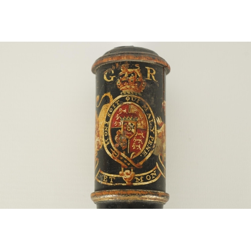 425 - A GEORGE III EBONISED MILITARY OFFICER'S TRUNCHEON DATED 1812 bearing the Royal Coat of Arms for Geo... 