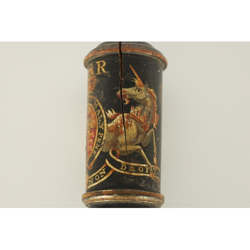 425 - A GEORGE III EBONISED MILITARY OFFICER'S TRUNCHEON DATED 1812 bearing the Royal Coat of Arms for Geo... 