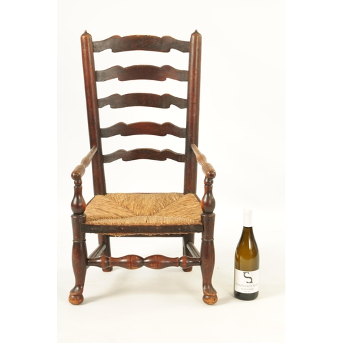 1200 - A 19TH CENTURY ASH AND ELM LADDER BACK CHILDS CHAIR with rushwork seat (44.5cm wide 83cm high )