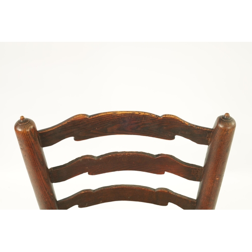 1200 - A 19TH CENTURY ASH AND ELM LADDER BACK CHILDS CHAIR with rushwork seat (44.5cm wide 83cm high )