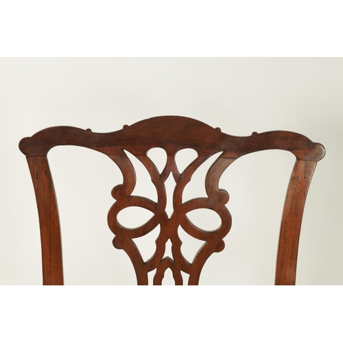 1201 - AN EARLY GEORGE III CHIPPENDALE DESIGN MAHOGANY OPEN ARM CHAIR OF GENEROUS SIZE the shaped top rail ... 