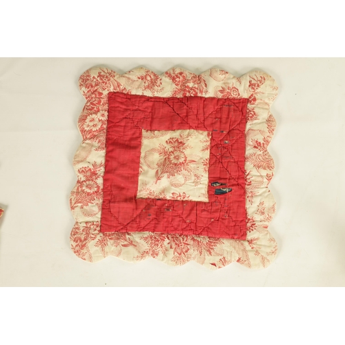 751 - AN 18TH CENTURY CUSHION COVER AND A 19TH CENTURY CHILDS QUILT