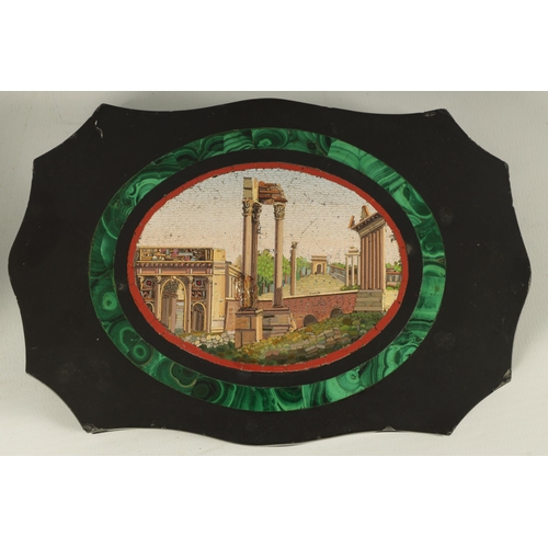 767 - A 19TH CENTURY ITALIAN MICRO MOSAIC PAPER WEIGHT the centre depicting the Roman Forum within a malac... 