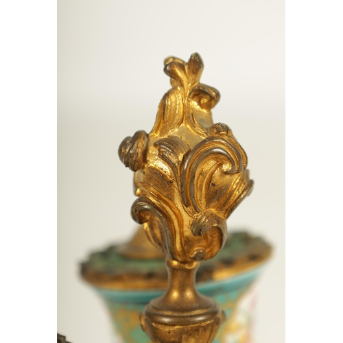 769 - A 18TH CENTURY FRENCH ROCOCO ORMOLU AND SERVES STYLE TRIPLE INKSTAND or ornate scrolled leaf cast de... 