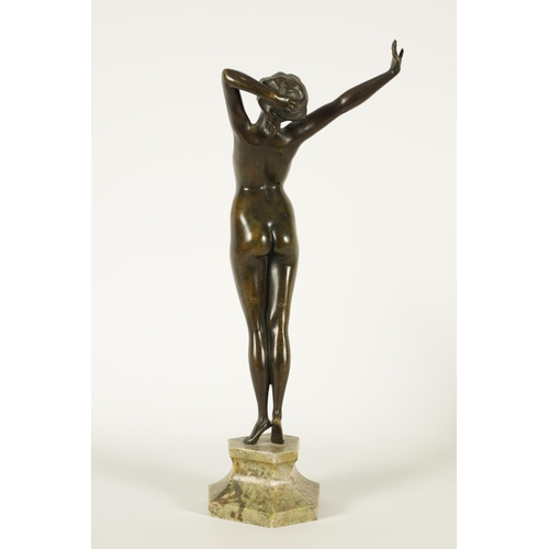 770 - AFTER PAUL PHILIPPE A FINELY PATINATED ART DECO FIGURAL BRONZE STATUE of a young outstretched female... 