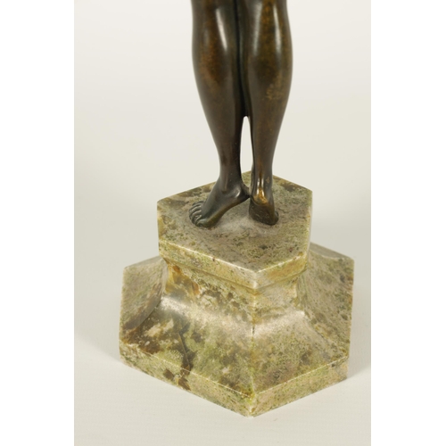 770 - AFTER PAUL PHILIPPE A FINELY PATINATED ART DECO FIGURAL BRONZE STATUE of a young outstretched female... 