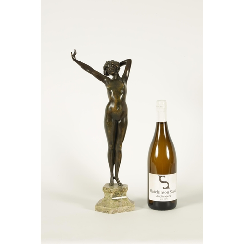 770 - AFTER PAUL PHILIPPE A FINELY PATINATED ART DECO FIGURAL BRONZE STATUE of a young outstretched female... 