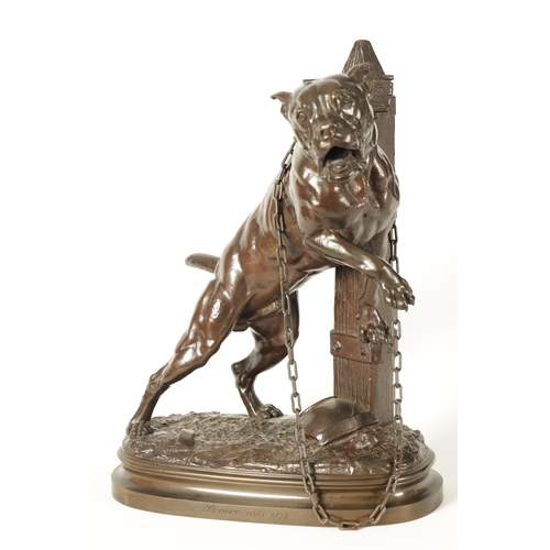 776 - PROSPER LECOURTIER (1855 - 1924) A LATE 19TH CENTURY BULL MASTIFF DOG BRONZE SCULPTURE Prenez Garde ... 