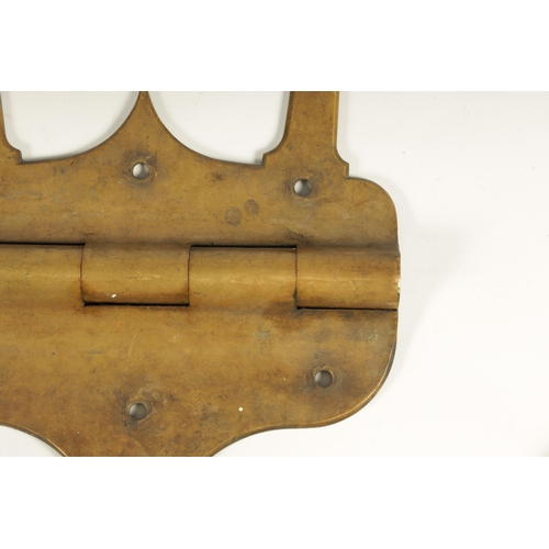 777 - A MASSIVE PAIR OF LATE 19TH CENTURY BRONZE DOOR HINGES with double strap mounts (31.5cm high, 57cm w... 