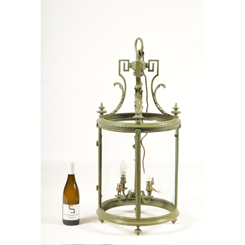 779 - A LATE 19TH/EARLY 20TH CENTURY LATER PAINTED GILT BRASS HALL LANTERN OF LARGE SIZE the circular fram... 