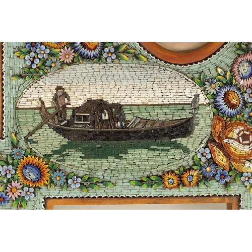 781 - A LARGE VENETIAN MICRO MOSAIC AND SATINWOOD PHOTOGRAPH FRAME having floral decoration and oval panel... 