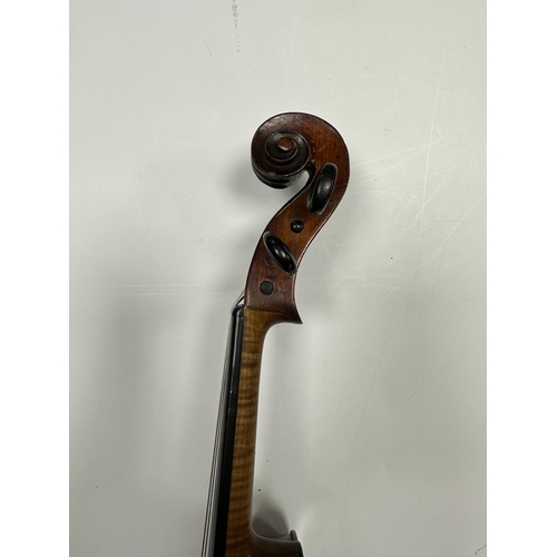 483 - AN 18TH CENTURY FULL-SIZE VIOLIN with a one-piece back together with two bows in a W.E. Hill & Sons ... 