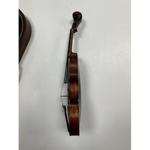 483 - AN 18TH CENTURY FULL-SIZE VIOLIN with a one-piece back together with two bows in a W.E. Hill & Sons ... 