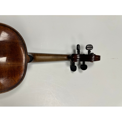 483 - AN 18TH CENTURY FULL-SIZE VIOLIN with a one-piece back together with two bows in a W.E. Hill & Sons ... 