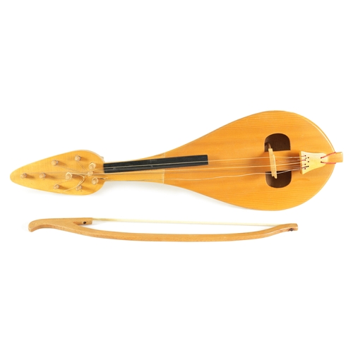 122 - A BULGARIAN MAPLE WOOD GUSLE AND BOW(68cm overall.)