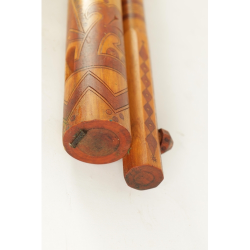 123 - A LARGE SLOVAKIAN FUJARA FLUTE With stained engraved decoration and dated 1972, together with matchi... 