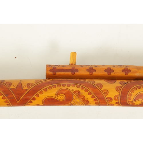 123 - A LARGE SLOVAKIAN FUJARA FLUTE With stained engraved decoration and dated 1972, together with matchi... 