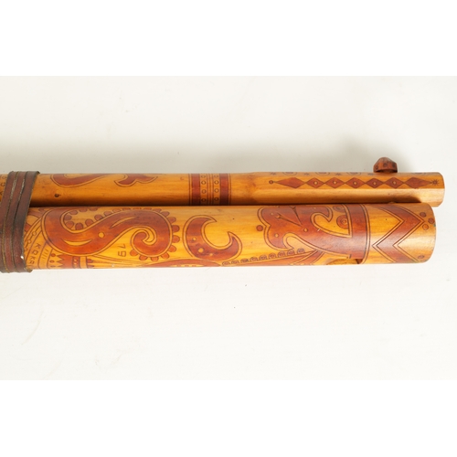 123 - A LARGE SLOVAKIAN FUJARA FLUTE With stained engraved decoration and dated 1972, together with matchi... 