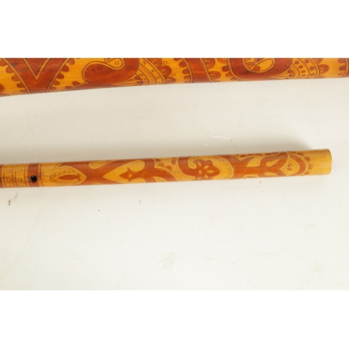 123 - A LARGE SLOVAKIAN FUJARA FLUTE With stained engraved decoration and dated 1972, together with matchi... 