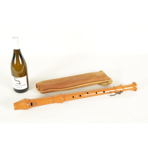 13 - A KUNG TENOR RECORDER turned in fruitwood with brass key, impressed makers mark - in original canvas... 