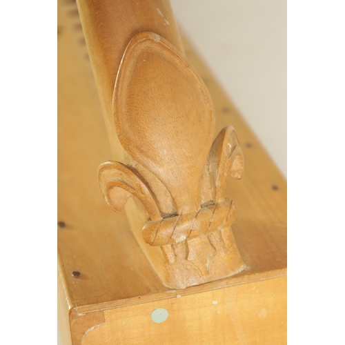 146 - A MEDIEVAL STYLE 27 STRING CARVED WOOD HARP AND STOOL having carved lions head and pierced body(92cm... 