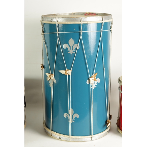 149 - A COLLECTION OF FIVE DRUMS of various size and colour(55cm high and smaller)